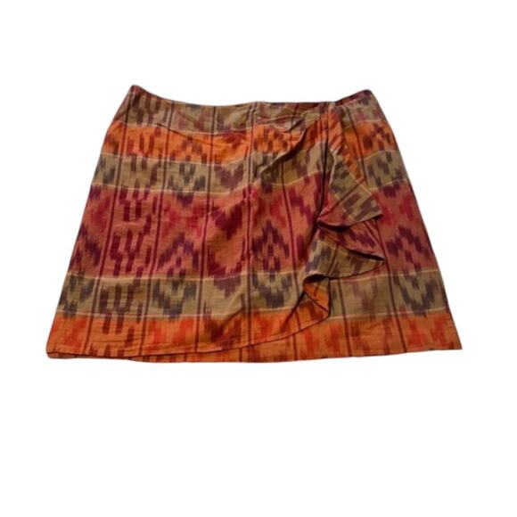 Lauren Ralph Lauren True Wrap Skirt Above  Knee Geo Motif Ruffle Ikat  NEW 14 - Picture 3 of 11